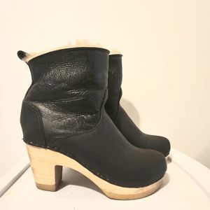 No.6 Pull On Shearling Clog Boot on High Heel (Black) | Size 36